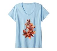 Mujer Ardilla Otoño Otoño Hojas Bosque Animal Natur Camiseta Cuello V