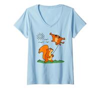 Mujer Ardilla voladora Cometa Divertido Animal Dibujos Animados Arte Camiseta Cuello V