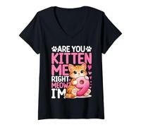 Mujer Are You Kitten Me Right Meow Funny Cat 9º cumpleaños Camiseta Cuello V
