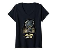 Mujer Área 51 Alien- Retro Nevada UFO & Sci-Fi Streetwear Graphic Camiseta Cuello V