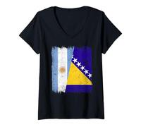 Mujer Argentina Bosnia Y Herzegovina Media Bandera Camiseta Cuello V