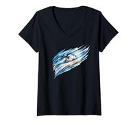 Mujer Argentina Football Blue White Soccer Fan Gráfico Artwork Nuevo Camiseta Cuello V