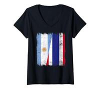 Mujer Argentina Tailandia Media Bandera Argentina Raíces tailandesas Camiseta Cuello V