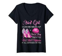 Mujer Aries Chica Cumpleaños Tacones Altos Labios Goteando Zodiaco Mujeres Camiseta Cuello V