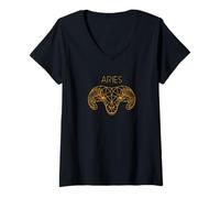 Mujer Aries Geometric Ram Zodiac Sign Horoscope Birthday Camiseta Cuello V