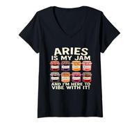 Mujer Aries Is My Jam Funny Astrology Zodiac Sign Tarros Gráfico Camiseta Cuello V