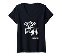 Mujer Arise Shine Bright Religious Faith Scripture Bible Versículo Camiseta Cuello V