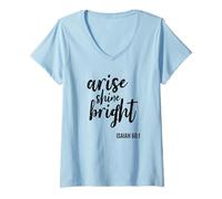 Mujer Arise Shine Bright Religious Faith Scripture Bible Versículo Camiseta Cuello V