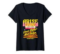 Mujer Arise Shine Your Light Has Come Isaías 60:1 Retro 1970 Camiseta Cuello V