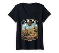 Mujer Arles Francia Vacaciones a Arles Viaje Familiar Arles Coincidencia Camiseta Cuello V
