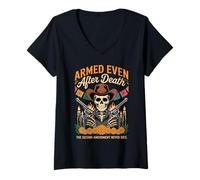 Mujer Armado Incluso después de la Muerte Esqueleto patriótico Día de los Muertos Camiseta Cuello V