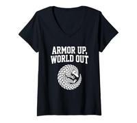 Mujer Armor Up World out Pangolin Introvertido Salud Mental Camiseta Cuello V