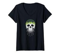 Mujer Aromantic Goteo Cráneo Horror Orgullo Mes Oscuro EST Camiseta Cuello V