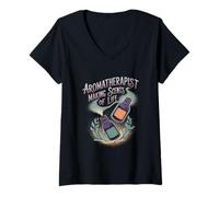 Mujer Aromaterapeuta haciendo aromas de la vida Aromaterapia Camiseta Cuello V