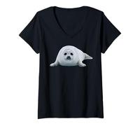 Mujer ARP Seal Pup Arctic Wildlife Cute Baby Animal Design Camiseta Cuello V