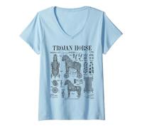 Mujer Arqueología Arqueólogo Caballo de Troya Divertido Vintage Patente Camiseta Cuello V