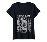 Mujer Arqueología Arqueólogo Caballo de Troya Divertido Vintage Patente Camiseta Cuello V