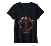 Mujer Arraigado en Cristo Cristiano Religioso Dios Hombres Mujeres Niños Camiseta Cuello V
