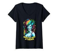 Mujer Arrastrar No Es Un Crimen LGBTQ Orgullo Gay Drag Queen Rainbow Camiseta Cuello V