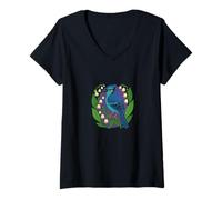 Mujer Arrendajo Azul y Lirio del Valle Observación de Aves Naturaleza Arte Camiseta Cuello V