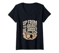 Mujer Arriba de la Tumba resurrección Cristiana Tumba vacía Camiseta Cuello V