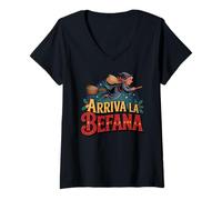 Mujer Arriva La Befana Foklore Epifanía Italiana Navidad Italia Camiseta Cuello V