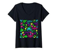Mujer Art Nouveau Mariposa Libélula Antigua Floral Vintage Camiseta Cuello V