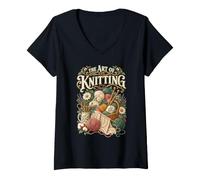 Mujer Art of Knitting Fibra tejedora Divertida tejiendo Camiseta Cuello V