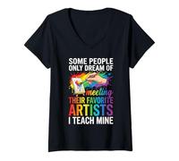 Mujer Art Teacher Appreciation I Teach Mine Colorful Paint Camiseta Cuello V