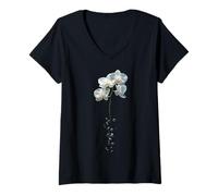 Mujer Art UFO, Motivo de orquídea, ovni Camiseta Cuello V
