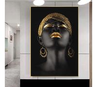 Mujer Arte Abstracto Cuadros Mural Negro Dorado Imágenes Africanas Lienzo (60 x 120 cm)