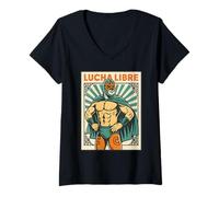 Mujer Arte Abstracto de máscara de Lucha con energía gráfica audaz Camiseta Cuello V
