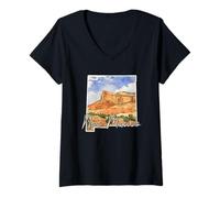 Mujer Arte Acuarela de Paisaje de Nuevo México Camiseta Cuello V