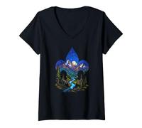 Mujer Arte al Aire Libre del Cielo Nocturno de la Flor de lis de exploración artística Camiseta Cuello V