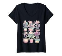 Mujer Arte botánico estético Pastel Amante de Las Plantas Bird of Paradise Camiseta Cuello V