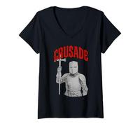 Mujer Arte Caballero Cruzada | Guerrero Medieval | Templario Camiseta Cuello V