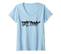 Mujer Arte Callejero con Grafiti de la Costa Este, Estilo a Mano, Recuerdo Estadounidense Camiseta Cuello V