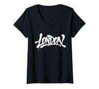Mujer Arte Callejero de la Ciudad de Graffiti de Londres, Estilo a Mano, Recuerdo británico Camiseta Cuello V