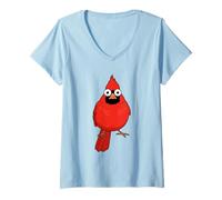 Mujer Arte Cardenal Rojo de pie Divertido Camiseta Cuello V