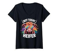 Mujer Arte Colorido y Genial de Rainbow Highland Cow Pride Camiseta Cuello V
