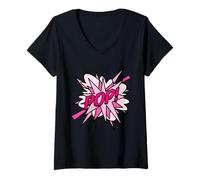 Mujer Arte cómico Pop Rosa Moderno Divertido diseño Retro Camiseta Cuello V