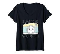 Mujer Arte con cámara «I Love To See You Smile» Camiseta Cuello V