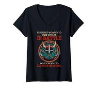 Mujer Arte con Cita de Guerrero nórdico de Batalla de Mujeres vikingas Camiseta Cuello V