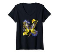 Mujer Arte con Estampado Bohemio, Mariposa, orquídea, Calla, Floral y Leopardo Camiseta Cuello V