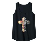 Mujer Arte con Forma de Cruz Floral con el Mensaje «Puedo Hacer Todas Las Cosas a través de Cristo» Camiseta sin Mangas