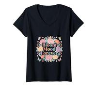 Mujer Arte con un Toque Floral de Bloom Mood Forever Camiseta Cuello V