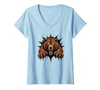 Mujer Arte de Ataque de depredador Salvaje con Garra de Oso rugiente Feroz Camiseta Cuello V