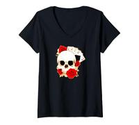 Mujer Arte de Cartas de Juego de póquer de Rosas de Calavera de Cuatro ases Camiseta Cuello V