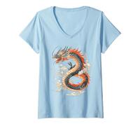 Mujer Arte de Criatura mítica del dragón majestuoso de fantasía Camiseta Cuello V