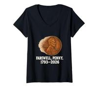 Mujer Arte de despedida de monedas envejecidas - Homenaje a la desintegración de Penny Camiseta Cuello V